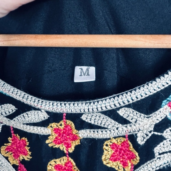 Black embroidered maxi dress, Medium, lightweight soft Flowy Boho Festival - Picture 12 of 12